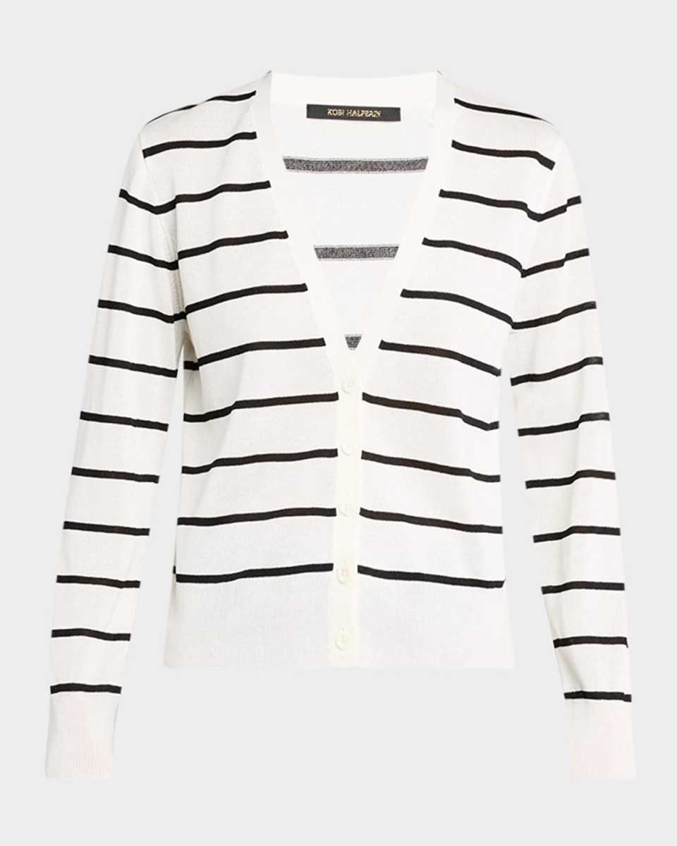 Caspia Striped Button-Down Sweater